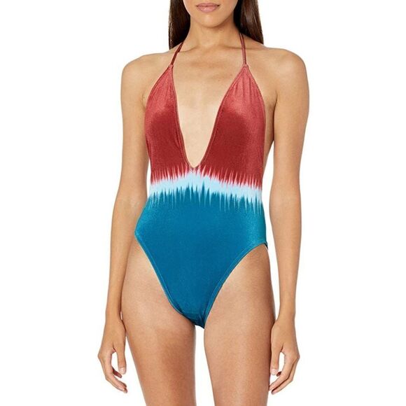 Bikini Lab Dye Dipped One Piece Crushed Velvet Swimsuit Large - Picture 1 of 12